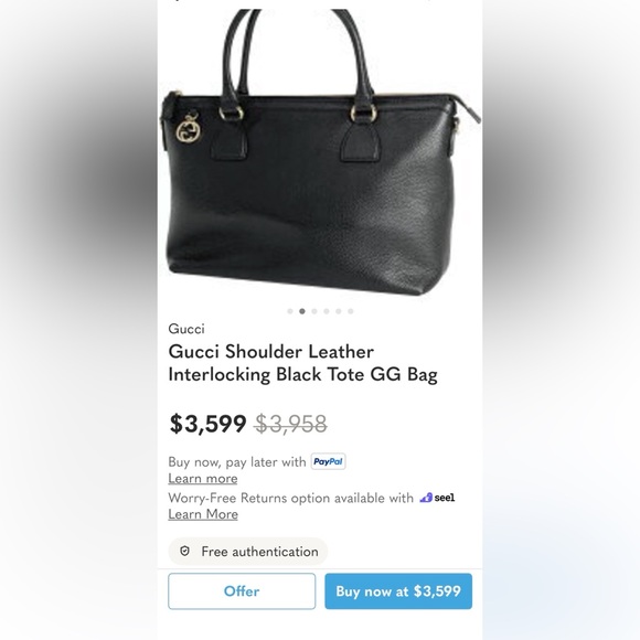 GUCCI Small Zip Tote Bag in Black Grained Leather with Shoulder Strap - Picture 12 of 13